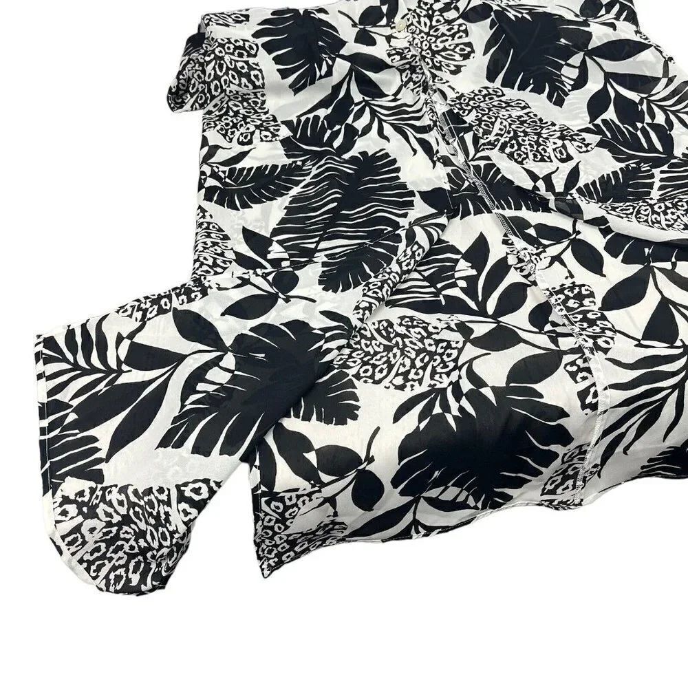 Nira Kaplan Open Front Duster Semi Sheer Cover Up Black White Floral Large - Picture 10 of 12